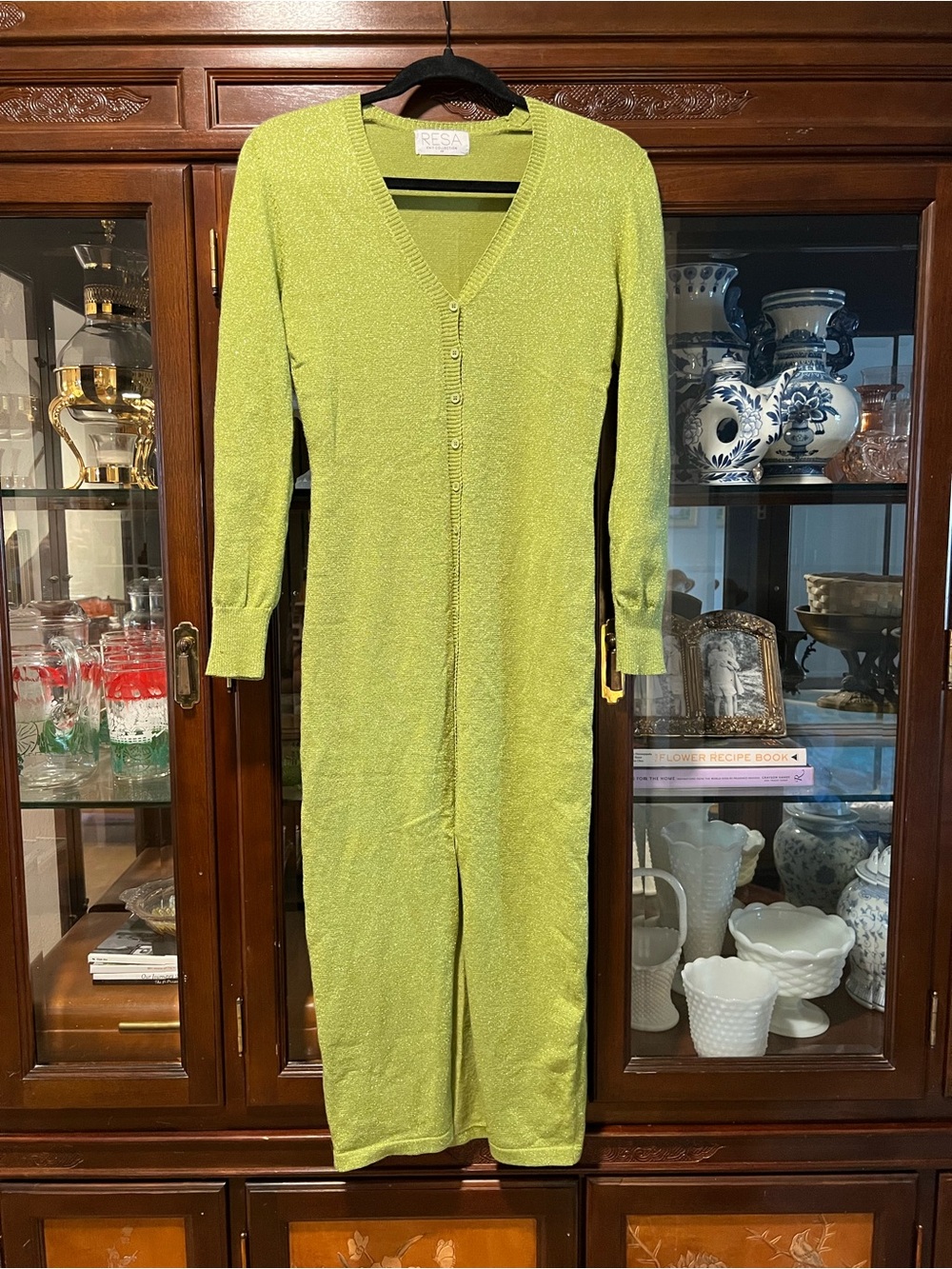 Resa (Revolve) Lime Green V-Neck Button-Front Knit Dress